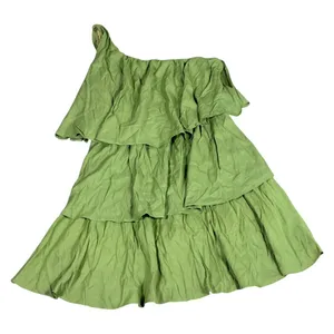 DO+BE One Shoulder Tiered Ruffle Mini Dress Lime Green Summer Boho Y18147 Size M thumbnail 1