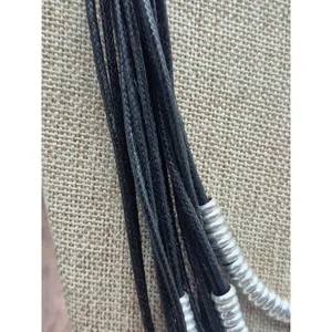 Black & Silver Tone Multi Cord Strand Statement Necklace 24" Long Collar thumbnail 4