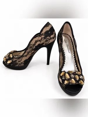Lulu Townsend Black Lace Mesh Rhinestone Stiletto Peep Toe Pumps Amber Crystal thumbnail 8