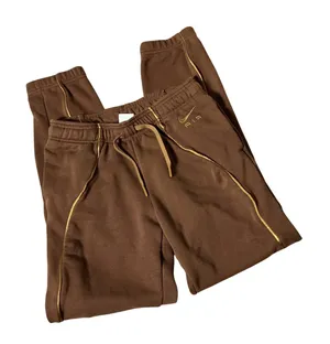 Nike Air Fleece Gold Piping Joggers Womens Small Brown Sweatpants DQ6563-259 thumbnail 1