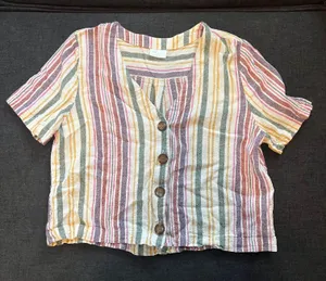 Abound Striped Button Blouse thumbnail 1
