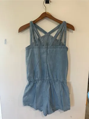 Fabletics Liza Chambray Romper Women's Size XS Light Wash Crossback Sleeveless thumbnail 5