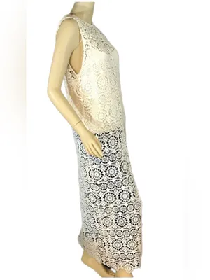 Alice + Olivia Off White Crochet Lace "Gretchen" Maxi Tunic And Cami (M) thumbnail 4