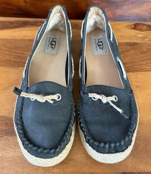 UGG Chivon Leather Moccasin Navy Nubuck Jute Wrapped Sole thumbnail 1