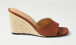 Ann Taylor NEW Leather Straw Wedge Sandal in Smoke Paprika Size‎ 7.5 thumbnail 1