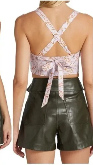 Jonathan Simkhai Tilly Purple Gold Floral Sleeveless Tie Back Cami Crop Top Sz M thumbnail 1