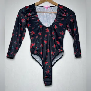 Dolls Kill Sugar Thrillz Women’s Sz S Black Rose Floral Whimsygoth Bodysuit thumbnail 2