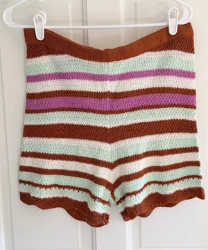 No Comment Striped Knit Crochet Shorts Brown Purple Mint Size L‎ Boho thumbnail 1