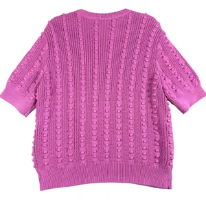 Ann Taylor XL Pink Short Sleeve Bobble Knit Cotton Blend Sweater Business Casual thumbnail 2