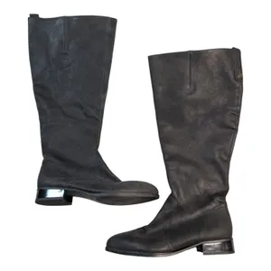 Nine West Nicolah Black Leather Knee High Pointed Toe Wide Calf Riding Boots 9 thumbnail 1