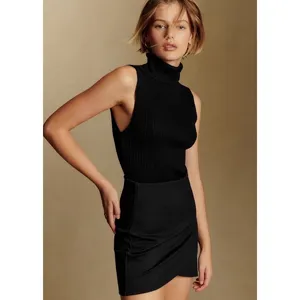 Sézane Calvi Mini Skirt Women XS Black Elastic Waist Knit Parisian Chic thumbnail 2