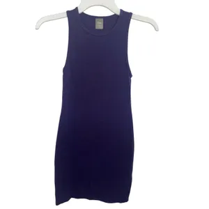 Aritzia TNA DePaul Deep Purple Plum Dress Bodycon Fitted Organic Cotton XXS thumbnail 2