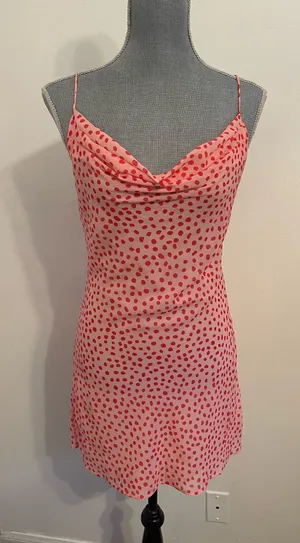 Runaway Clothes Mini Pink Dress with Red Polka Dots. Size Small thumbnail 1