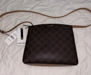 Nine West Brown Monogrammed Crossbody with Tan Strap thumbnail 1
