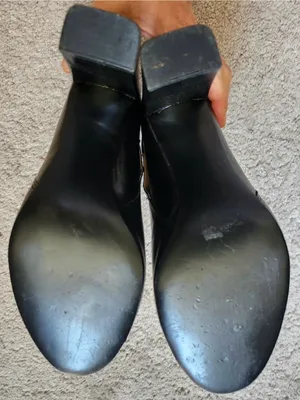 Banana Republic Black Leather Peep-Toe Ankle Booties with Block Heel thumbnail 3