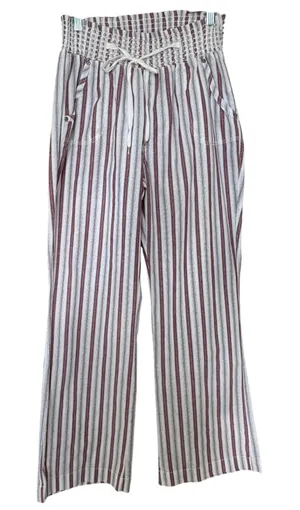 Ci Sono Linen Wide Leg Striped Pants Large Smocked Waist‎ Coastal Nautical Beachy Summer thumbnail 1