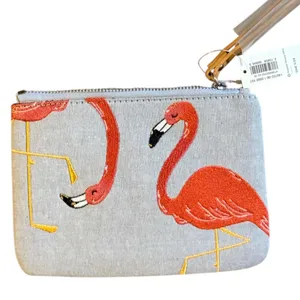Old Navy Embroidered Flamingos Zip Purse nwt‎ thumbnail 1