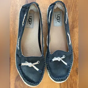 UGG Chivon Leather Moccasin Navy Nubuck Jute Wrapped Sole thumbnail 3