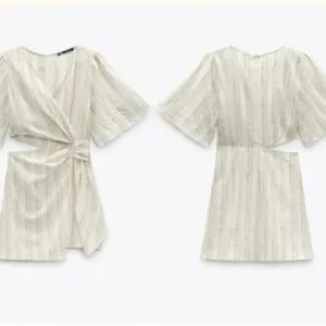 Zara Beige and Cream Striped Rustic‎ side Cut Out Wrap Mini Dress Small thumbnail 3