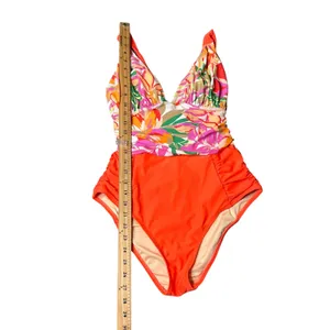 Source Unknown New Womens Swimsuit S/M Floral One Piece Ruched Orange Accents Pool Beach‎ thumbnail 6