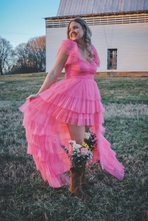 High Low Pink Ruffle Dress thumbnail 1