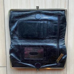 HOBO INTERNATIONAL~LAUREN~VINTAGE HYDE Leather Clutch Double Frame Wallet BLACK thumbnail 2