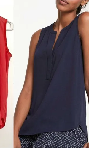 ANN TAYLOR Matte Jersey Shell Coral Split Neck Mixed Media Sleeveless Tank Top S thumbnail 1