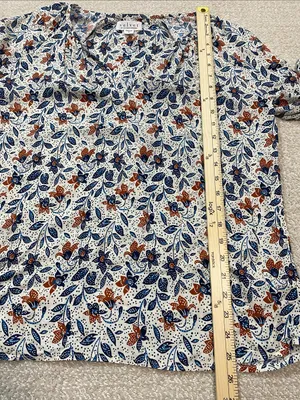 Velvet by Graham & Spencer White Floral V-Neck Blouse with Blue & Brown Accents thumbnail 11
