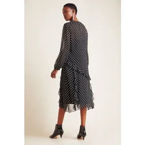 Anthropologie Maeve Sirena Polka Dot Ruffled Tunic Midi Dress in Black & White thumbnail 2