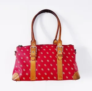 Dooney & Bourke • Domed Satchel purse bag Burning Red initials canvas wristlet thumbnail 1