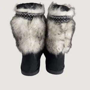 3201 | NEW Fairbanks Faux Fur Trim Pom Pom Winter Boots Black Womens 8 thumbnail 3