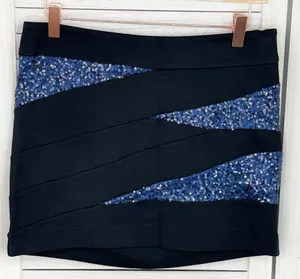Express Knit Sequin Panel Mini Skirt Blue Black‎ Size 4 thumbnail 1