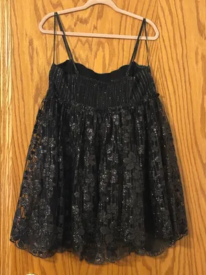Free People All That Glitters Shimmery Black Lace Mini Dress — Size M thumbnail 4