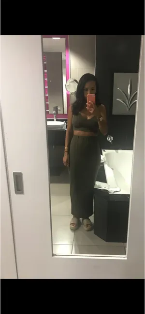 TOBI Two Piece Olive Green Crop Top and Maxi Skirt Set thumbnail 3