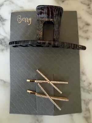 NWT Last Claw Brown Hair Claw Clip & Gold Rhinestone Bobby Pin Set 4” thumbnail 1