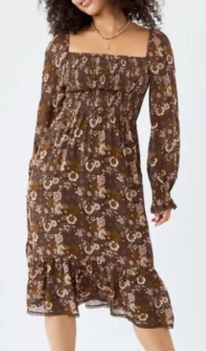 Wilfred size small grace midi sun dress brown white floral square neck boho thumbnail 1