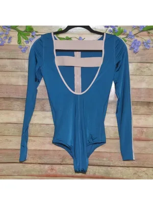 Body Glove One Piece Swimsuit Teal Blue Size S Open Back Long Sleeve Zip Front thumbnail 4