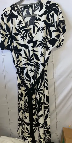 Black & White Floral Wrap Dress - Elegant Women’s Dress thumbnail 1
