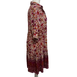 Natural Life Floral Boho Tiered Shirt Dress Rayon Collared Button Front Pink (S) thumbnail 2