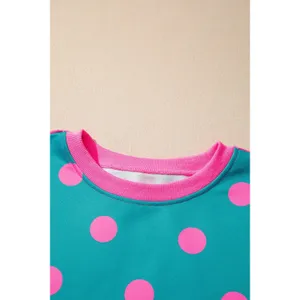 Polka Dot Contrast Patchwork Round Neck Baggy Sweatshirt thumbnail 11