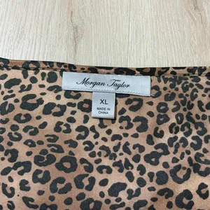 Morgan Taylor Leopard Print Slip Nightgown Cami Dress Black‎ Lace Trim Valentine thumbnail 4