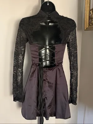SheIn NEW Haute Babes XS Hauture Black Lace Trim Long Sleeve Mini Party NW thumbnail 3