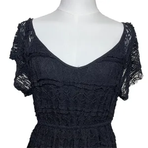 Umgee Lace Tiered Dress Womens Size M Black V-Neck Short Sleeve‎ A7938 thumbnail 6