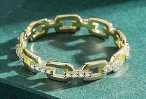 Sterling Silver SIZE 5 Gold Plated 925  Simple Cadena Hueca Stackable Ring thumbnail 2