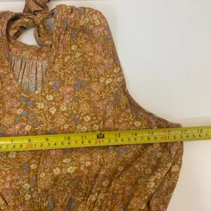Japna Floral Halter Peplum Womens S Top Mustard Yellow Smocked Tie Back thumbnail 3