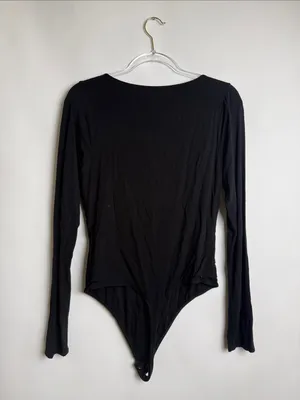 Good American Scoop Neck Long Sleeve Black Bodysuit Size 3 (Large) thumbnail 4