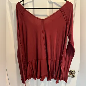 We The Free Burgundy V-Neck Blouse thumbnail 2