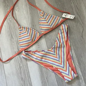 Aerie Terry Bikini triangle chevron cheeky string womens Pastel (medium) swim thumbnail 1