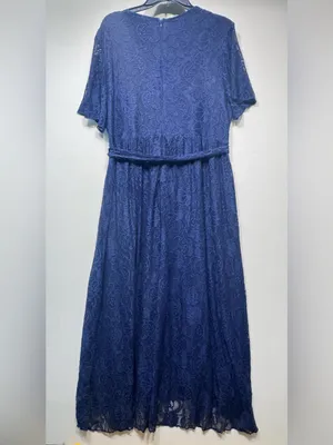plus-size navy blue floral lace cocktail dress thumbnail 3