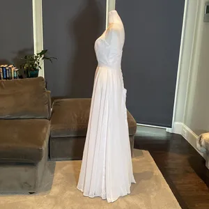 Women’s Elegant White Chiffon Full Length Dress CorsetBack Leg Slit Size 2 *READ thumbnail 7